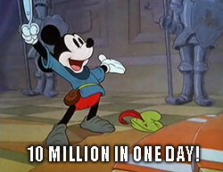 Walt Disney Co. (DIS) nocks dow 10 million subs in one day!