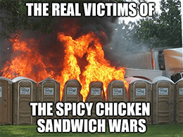 Real victims of spicy chicken wars portapotty meme