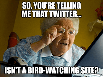 Twitter isn't a bird-watching site? grandma meme