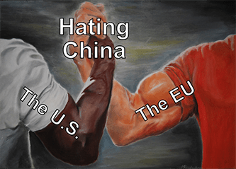 Hating China the U.S. and the EU agree handshake meme