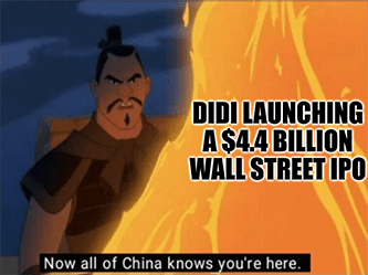 $4.4 billion IPO DIDI China crackdown meme - wall street flatlines edition