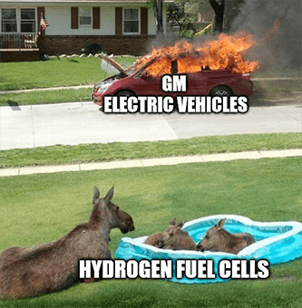 GM EVs Bolt fire moose pool hydrogen meme - July Intel Great Stuff Edition