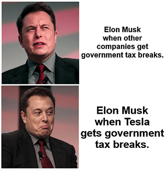 Elon Musk companies tax breaks credits EV bill meme