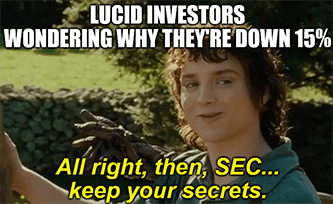 Lucid investors Frodo SEC investigation meme