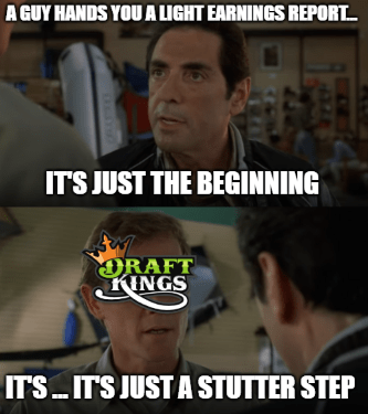 DraftKings Sopranos light earnings stutter step meme