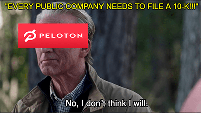 Peloton files annual 10-K delays don't think I will meme